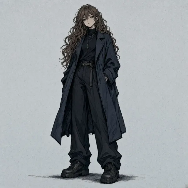 Graphic Novel image example: Cool-Toned Anime Character in Bold Lines