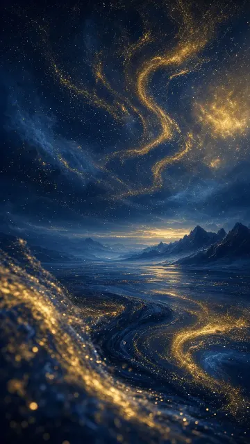Deep Blue and Gold Surreal Nebula Space