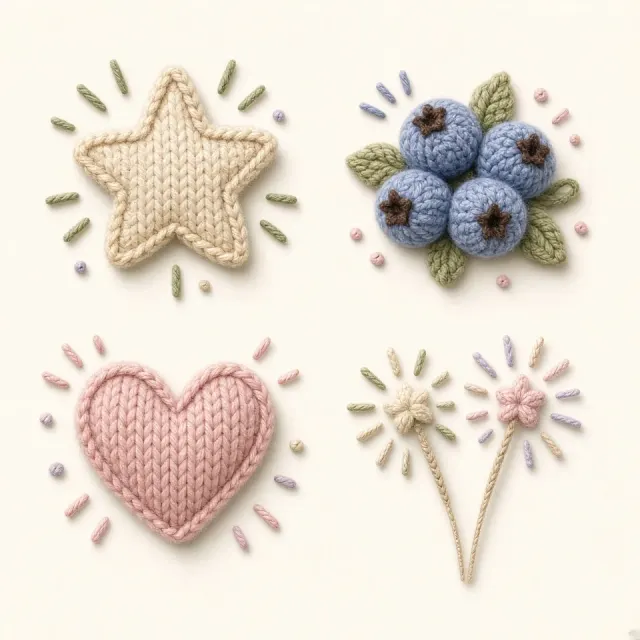 Cute Yarn Texture Stars and Hearts Pattern