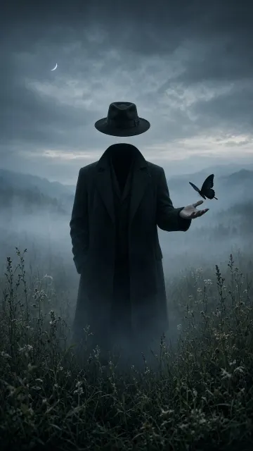 Conceptual image example: Surreal Melancholic Headless Figure and Butterfly