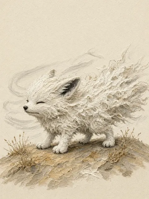 Windswept Fluffy White Little Fox
