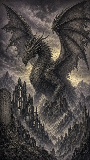 Graphic Novel image example: Dark Gothic Ancient Dragon Panoramic Graphic Novel