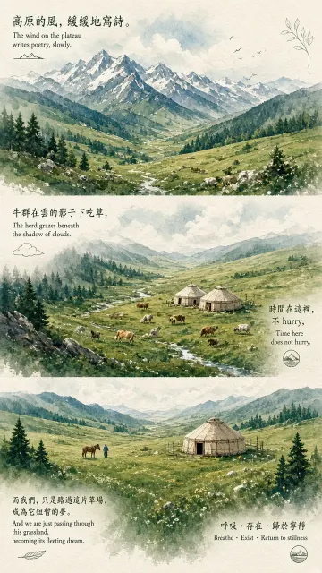 Storybook image example: Watercolor Storybook Prairie Vertical Triptych