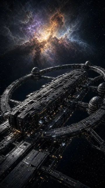 Cosmic Nebula image example: Sci-Fi Realistic Deep Space Starport
