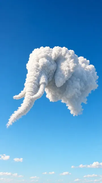 Atmospheric Lighting image example: Surreal White Cloud Elephant in Azure Sky
