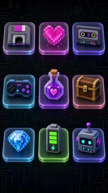 Neon Cyberpunk 3D Voxel Retro App Icon Set