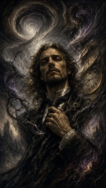 Ethereal Dark Fantasy Male Deity in Distorted Space