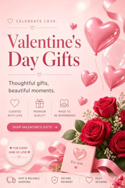 Pastel Pink image example: Romantic Pastel Pink Valentine's E-Commerce Poster