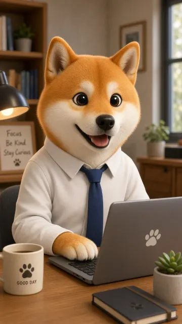 Pixar Style Anthropomorphic Shiba Inu Office 3D Illustration