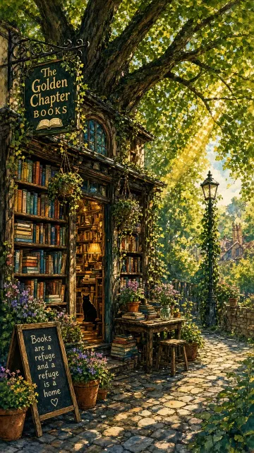 Summer Afternoon Bookstore Intricate Ink Illustration