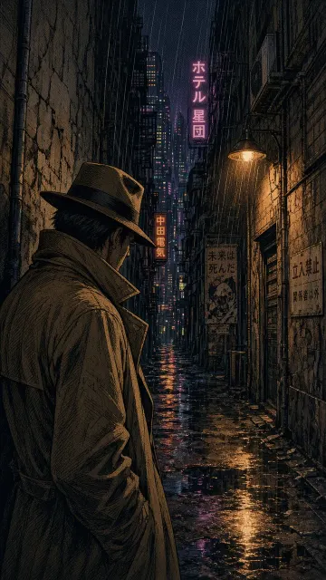 Moody image example: 1980s OVA Cyberpunk Rainy Alley Illustration