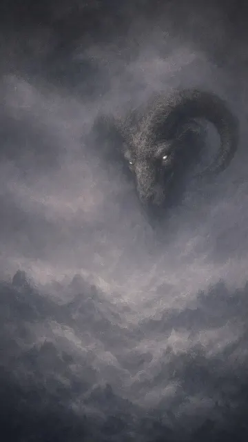 Muted Morandi Palette image example: Megalophobia Colossal Ram Head in Sea of Clouds