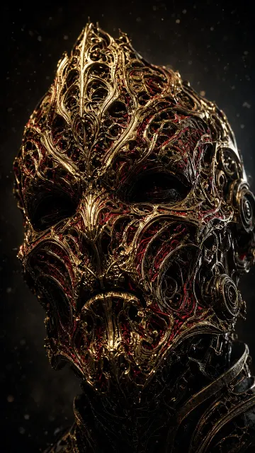 Hard Light Contrast image example: Ornate Dark Gold Gothic Helmet Concept Sculpture