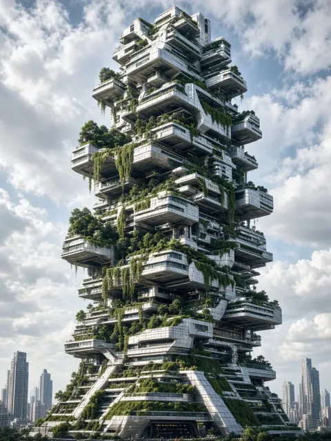Futuristic High-Tech Silver Megastructure