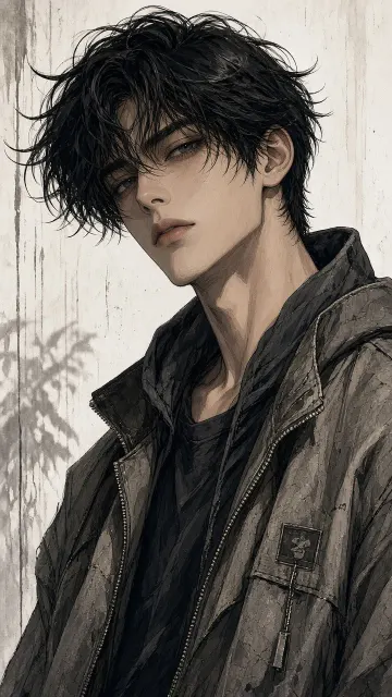 Fashion Illustration image example: Stylized Anime Male Character Heavy Line Art