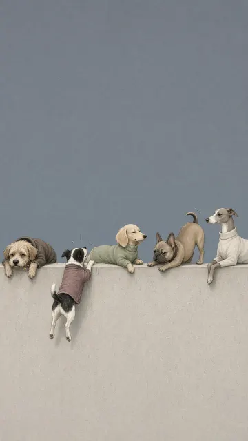 Morandi Minimalist Playful Dogs on a Wall
