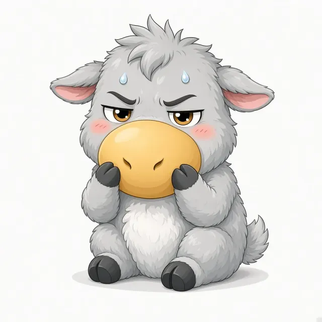 Kawaii Character image example: Chubby Pouting Chibi Baby Goat Illustration