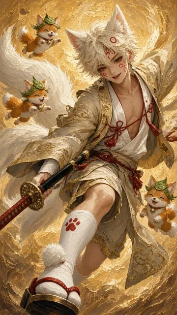 Anime Boy image example: Japanese Kitsune Fox Boy Anime Illustration