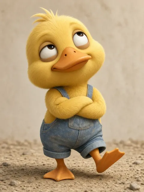 3D Stylized image example: Funny Yellow Duckling Cartoon Character