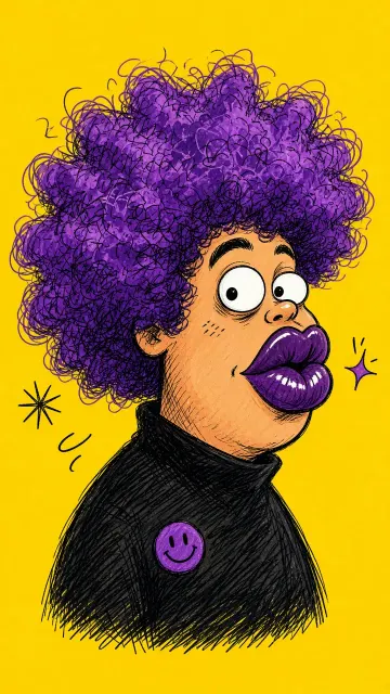 Quirky Character image example: Quirky Purple Afro Cartoon Avatar