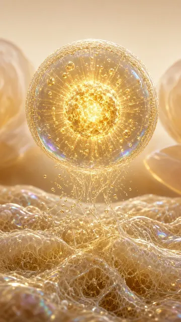 Glowing Particles image example: Golden Liposome Medical Technology Concept
