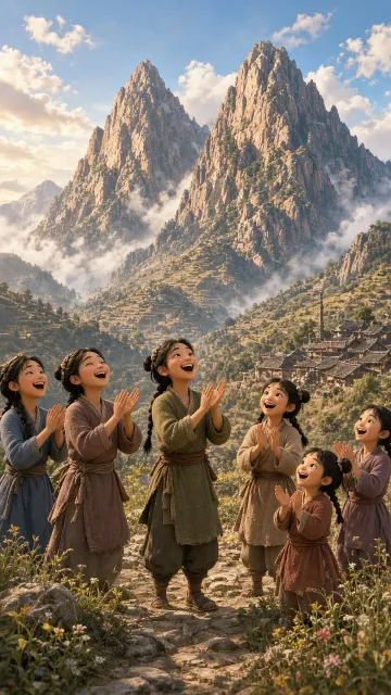 Mountain Landscape image example: 3D Animated Mountain Village Family Illustration
