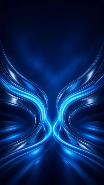 Symmetrical Blue Flowing Neon Light Stream Background
