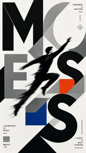 Monochrome Black & White image example: Deconstructed Geometric MOSES Motion Art Poster