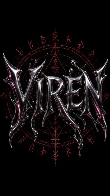 Abstract 3D image example: Liquid Metal Dark Fantasy Typography VIREN