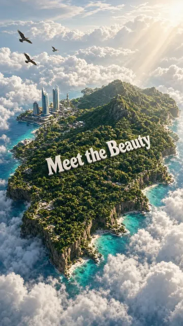 Miniature Floating Tropical Island City Poster