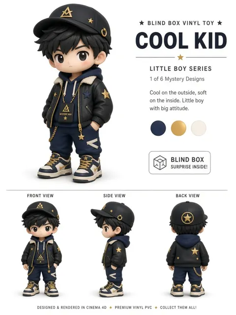 Chibi Character image example: C4D Chibi Cool Boy Blind Box Toy Turnaround