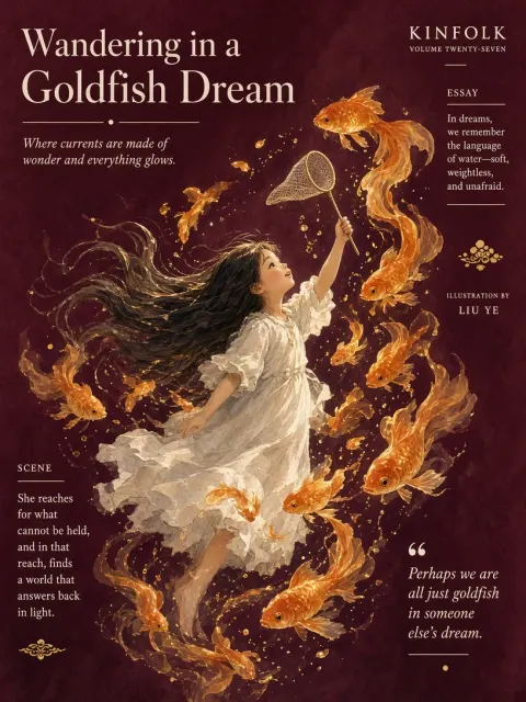 Editorial Poster image example: Golden Fish Fairytale Dream Illustration Poster