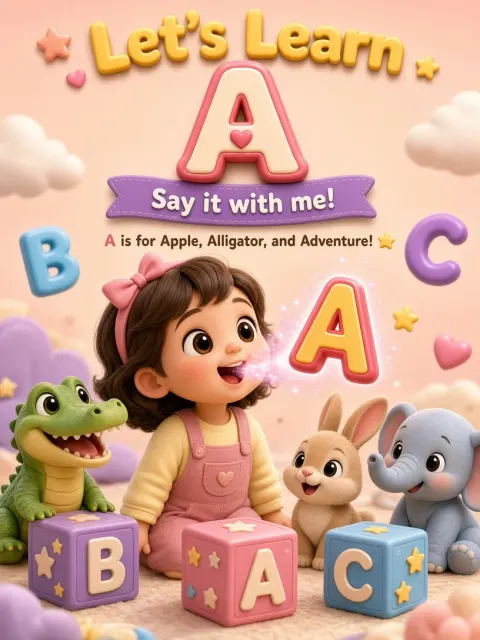 Animation Style image example: 3D Animated Children Alphabet A Educational Poster