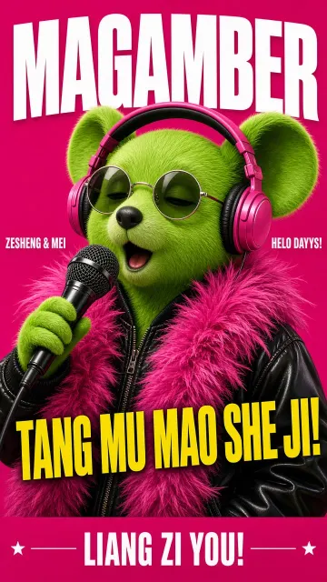 Centered image example: Pop Star Green Character Magenta Fashion Poster