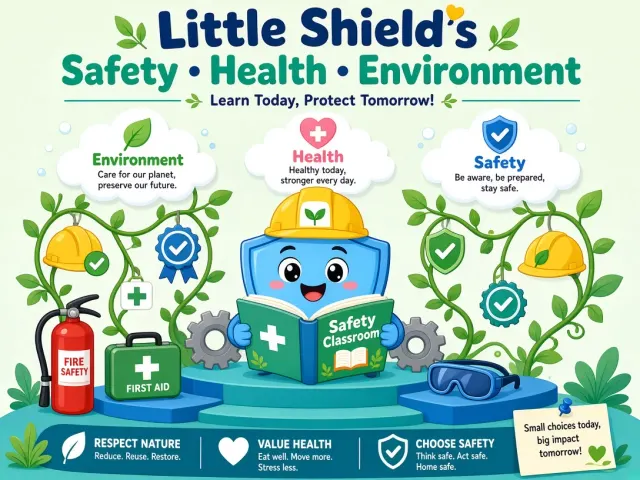 Flat Cartoon Safety Shield EHS Educational Poster