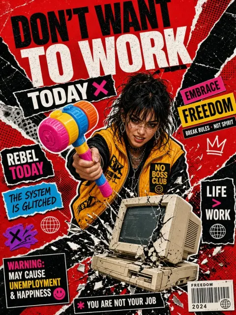 Anime and Comic image example: Avant Garde Urban Collage Anti Work Attitude Poster