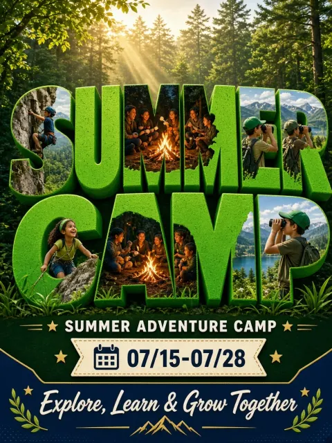 Graphic Elements image example: Vibrant Green Summer Adventure Camp Poster