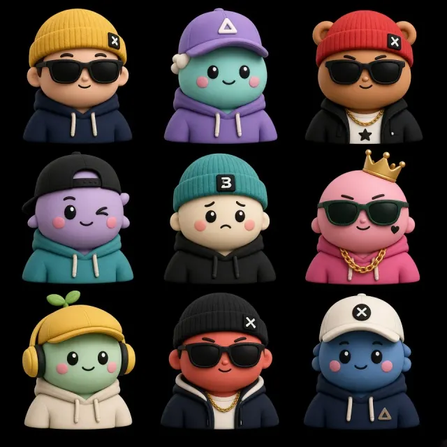 Character Set image example: 3D Clay Designer Toy PFP Avatar Collection