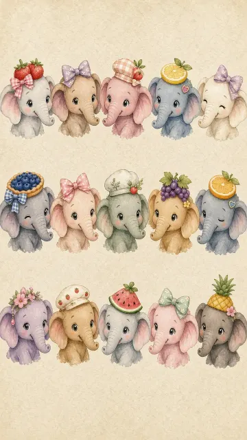 Avatar image example: Whimsical Watercolor Elephant Portraits Grid Illustration
