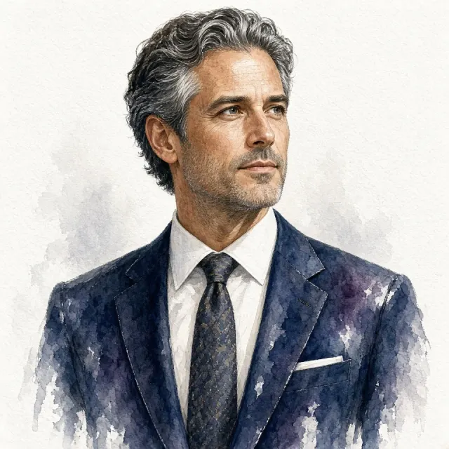 Minimalist Masterclass Watercolor Portrait of Man in Suit