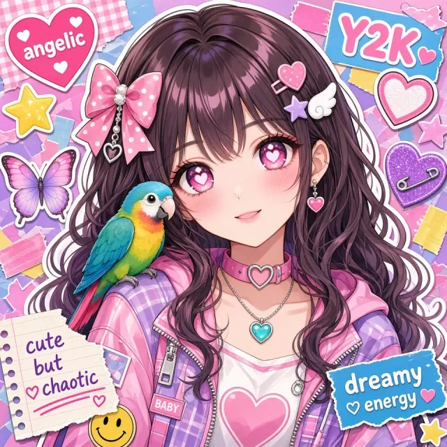 Character Avatar image example: Y2K Sticker Collage Cel Shaded Anime Girl Avatar