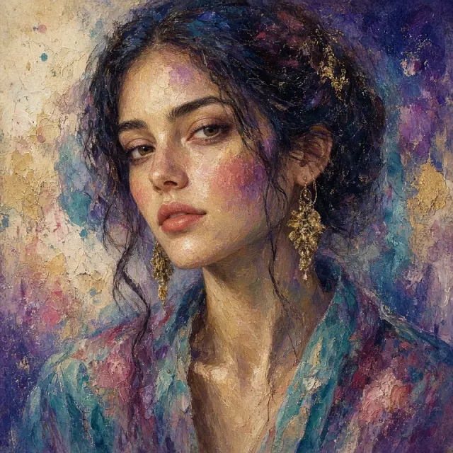 Storytelling image example: Textured Impasto Watercolor Woman Portrait