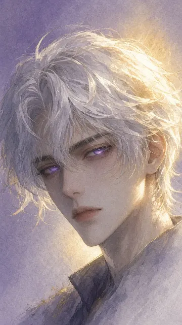Avatar Portrait image example: Backlit Watercolor Grain White Haired Boy Avatar