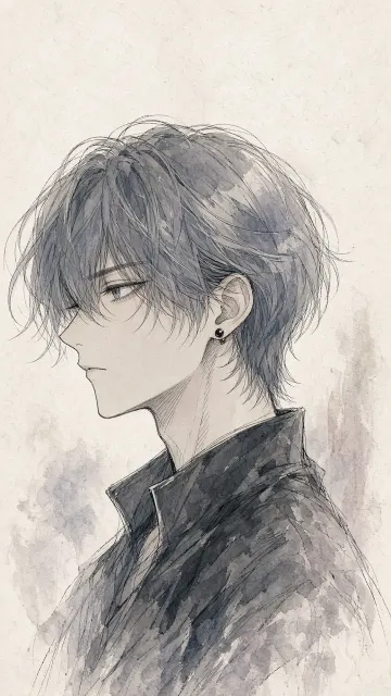 Avatar Portrait image example: Muted Watercolor Anime Boy Portrait with Black Stud