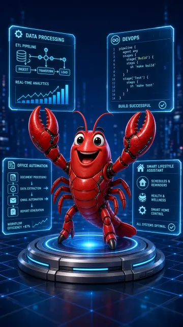 Tech Architecture image example: Cyberpunk Tech Red Lobster 3D Mascot Character