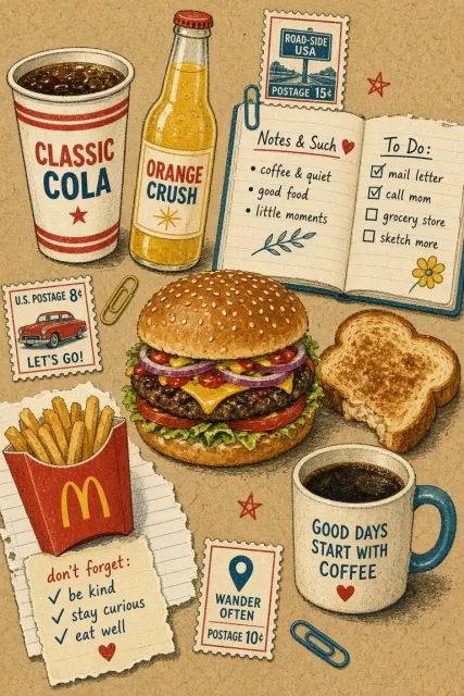 Retro Risograph Fast Food Collage Illustration