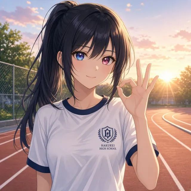Anime School Girl Half Body Portrait with Heterochromia