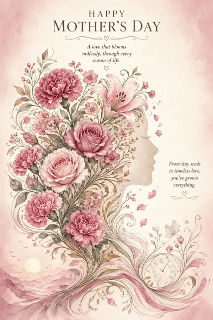 Flowers image example: Floral Silhouette Mother's Day Portrait Illustration