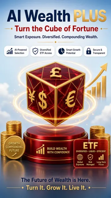landscapes image example: 3D AI Wealth Cube Financial Poster