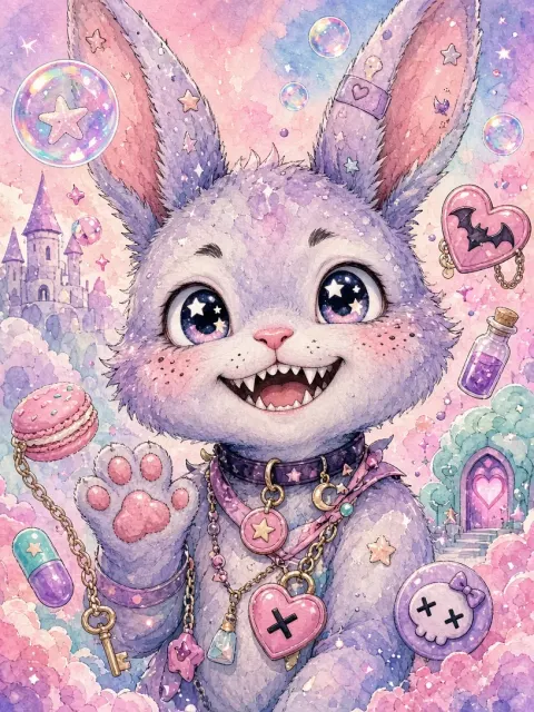 Macaron Watercolor Mischievous Rabbit Character